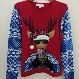 NEW Hunting Theme Ugly Christmas Sweater Beer Pocket Deer UNISEX XL Hunter Hunt